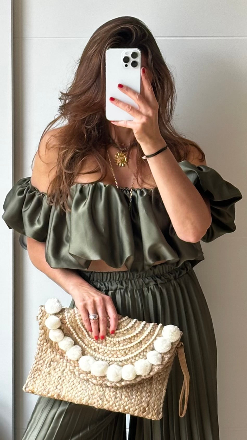Ensemble top et pantalon plissé vert olive