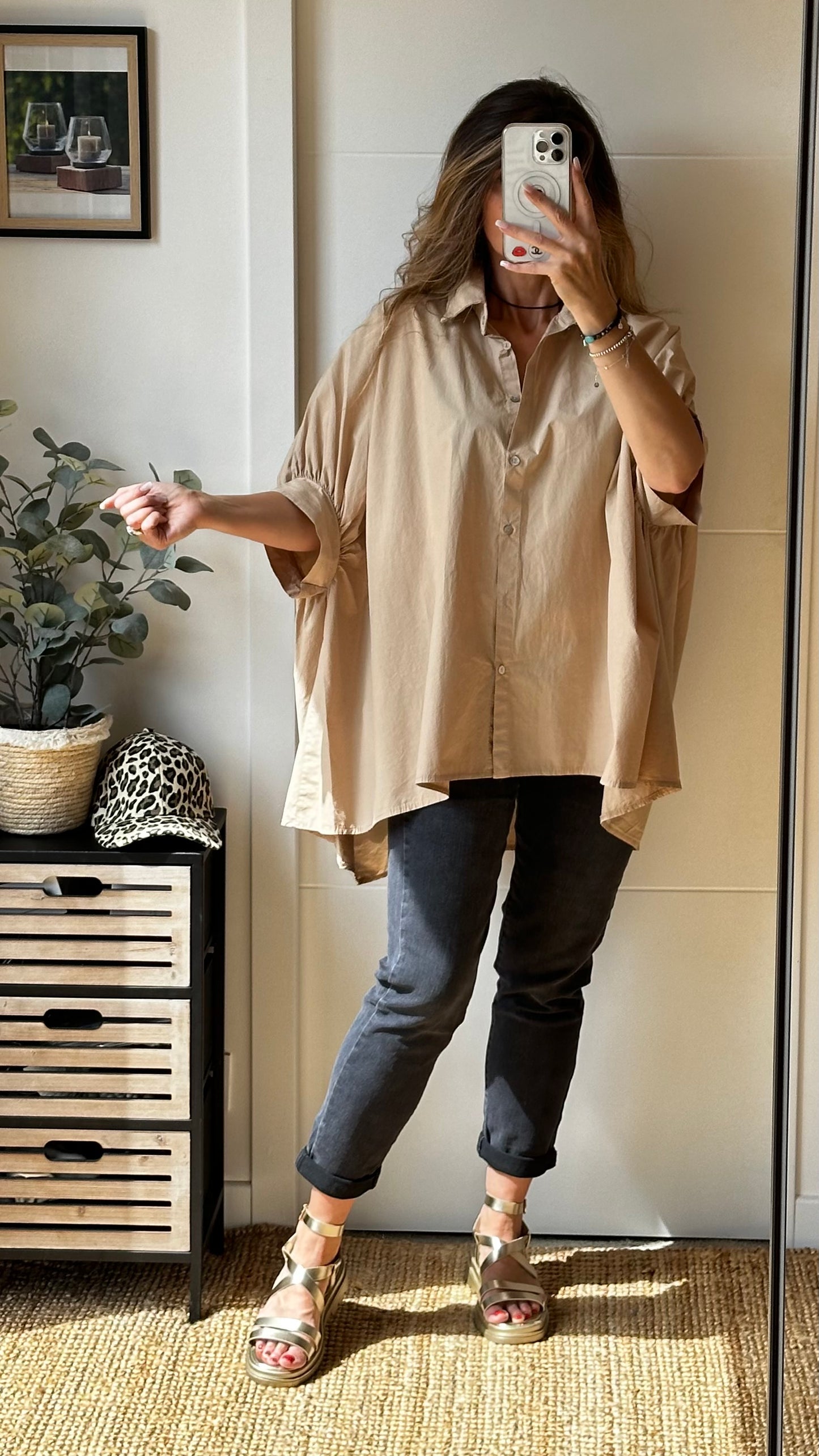 Chemise tunique beige