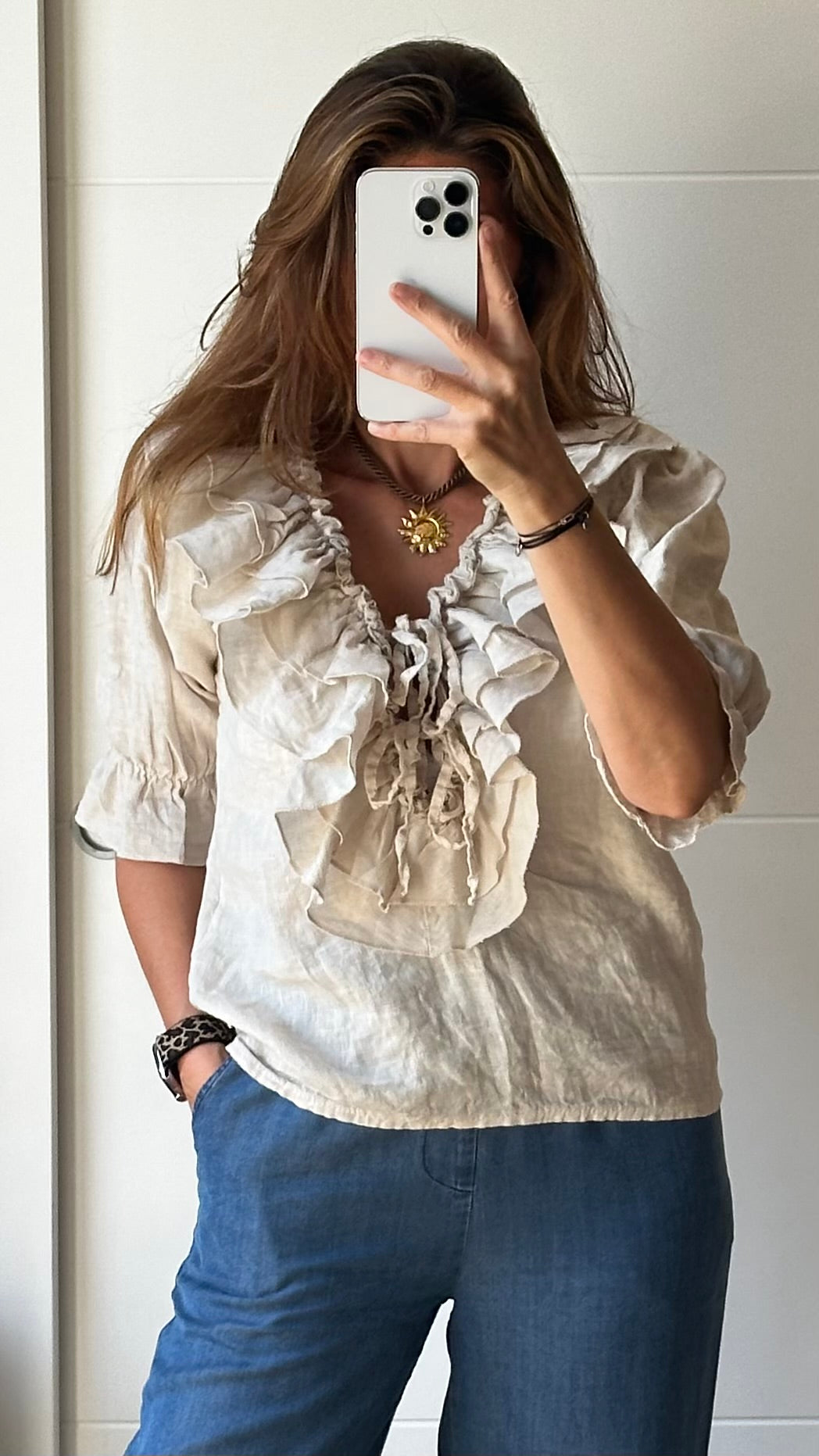 Chemisier à volants écru
