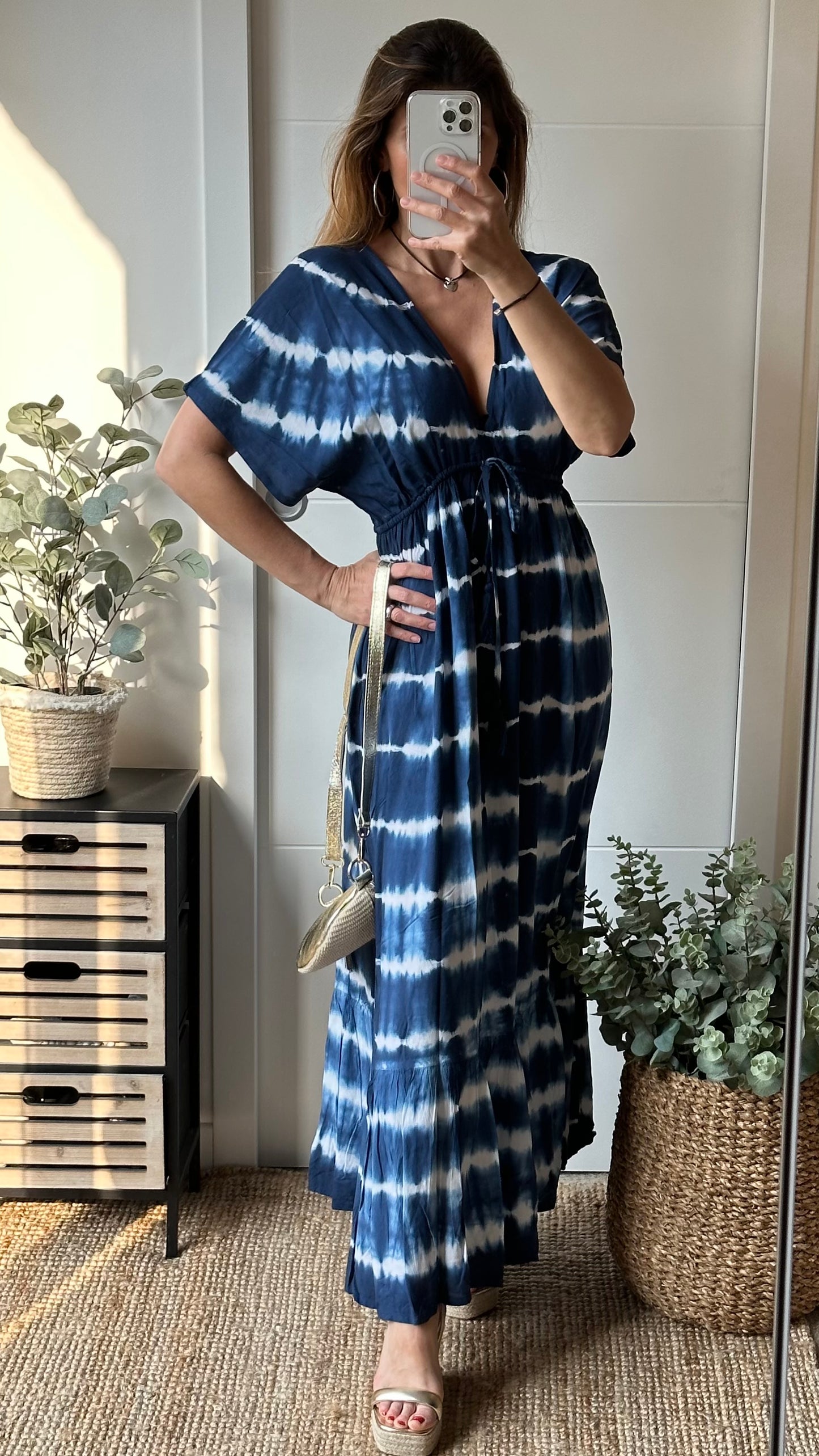 Robe longue Tie and dye bleue et blanche