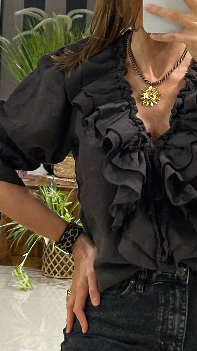 Chemisier à volants chocolat