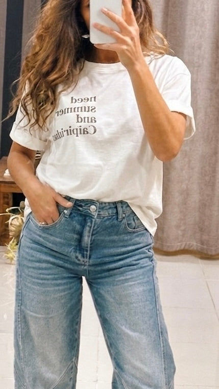 T-shirt "Need Summer and Caïpirinhas" – Blanc Loose