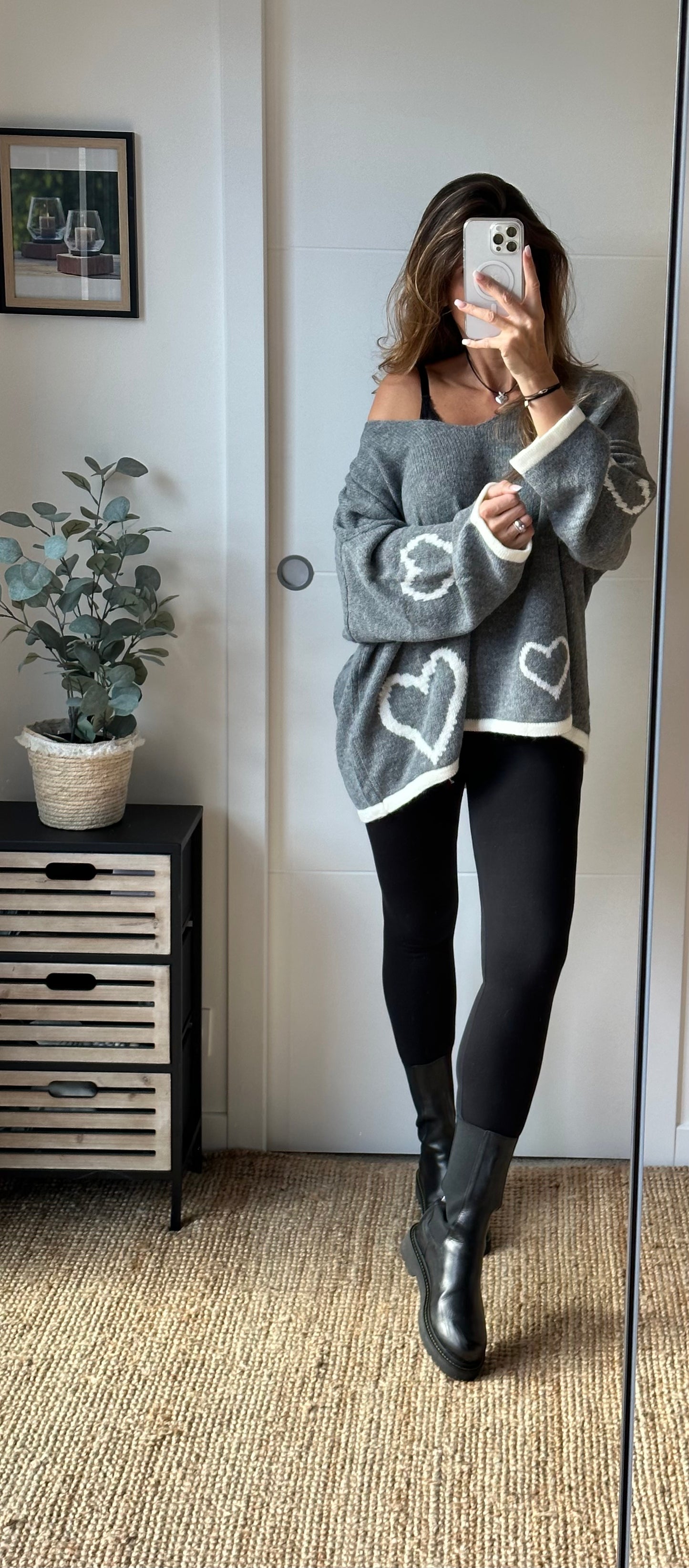 Pull cœurs gris