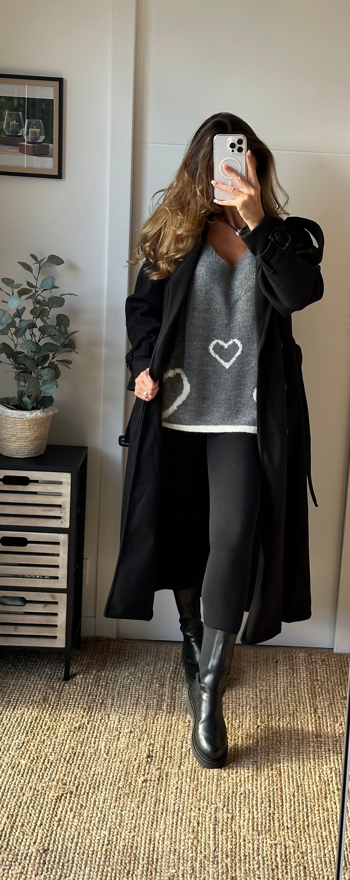 Pull cœurs gris