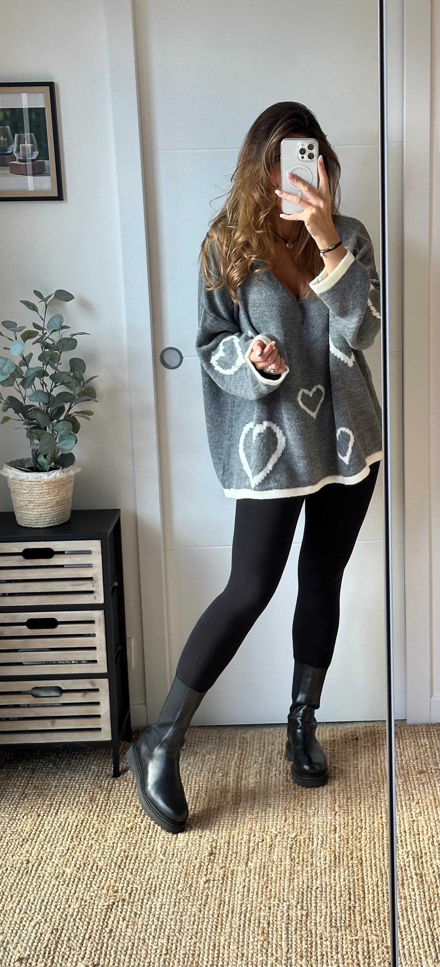 Pull cœurs gris