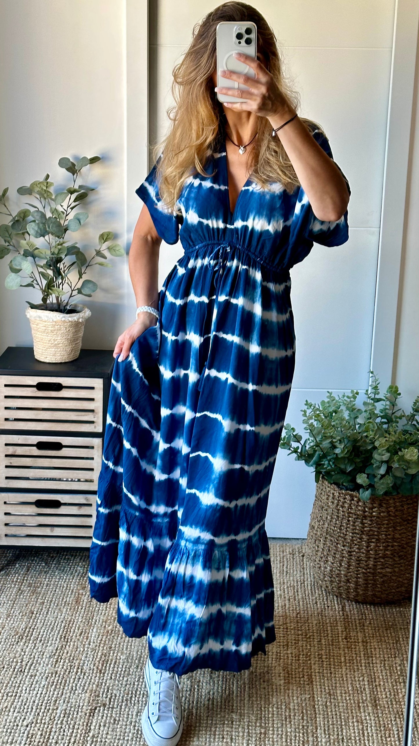 Robe longue Tie and dye bleue et blanche