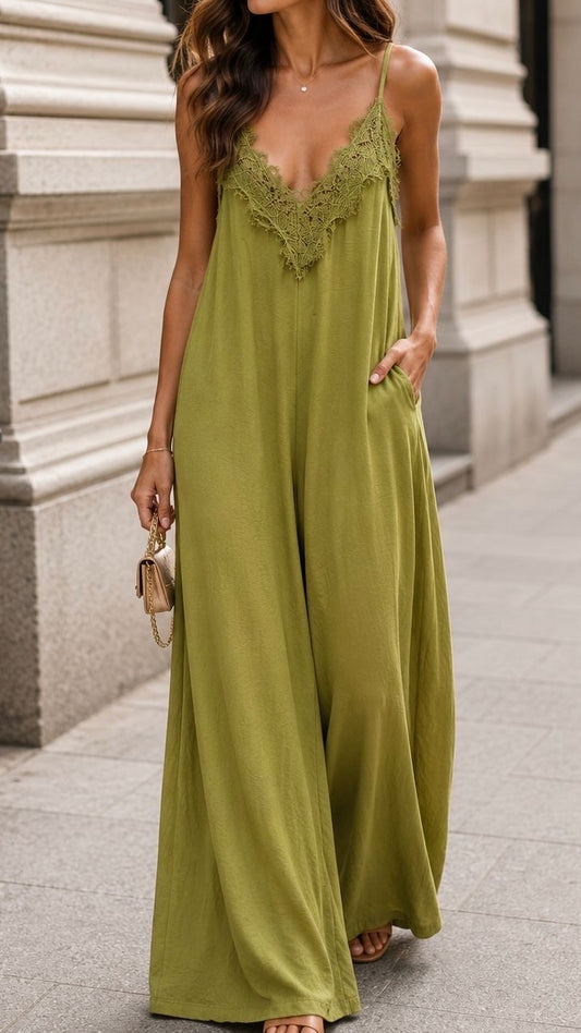 Combinaison Fluide-Dentelle- vert anis