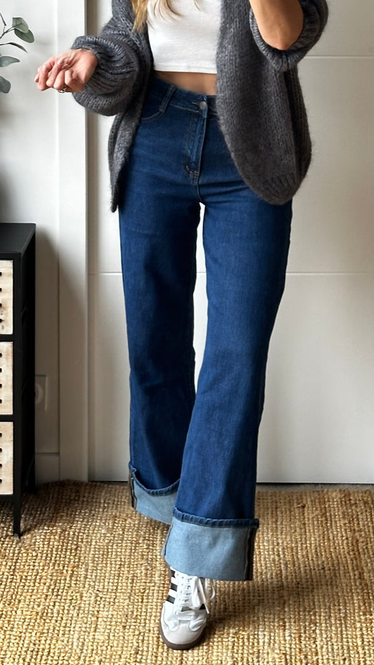 Jeans bleu revers