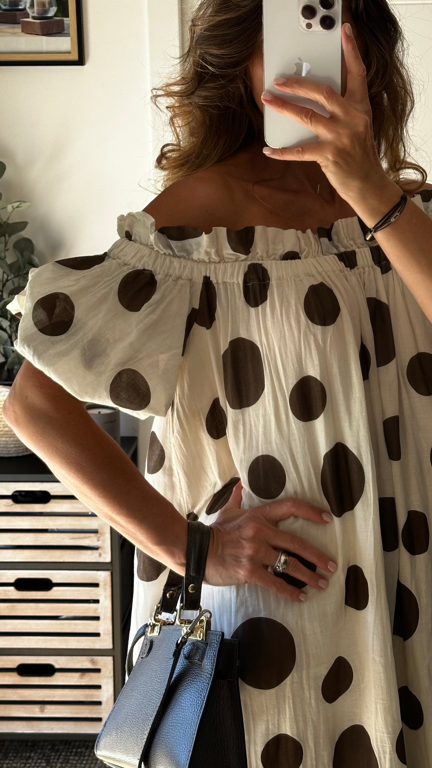 Robe à pois col Bardot