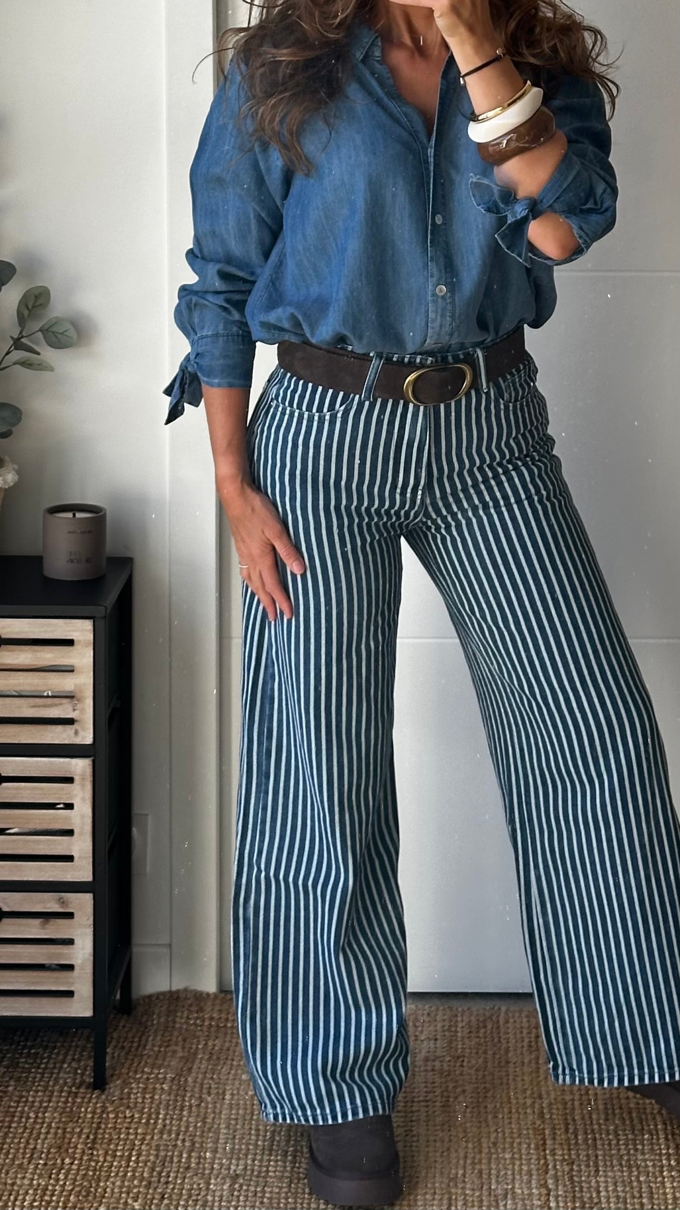 Jean à rayures en denim bleu