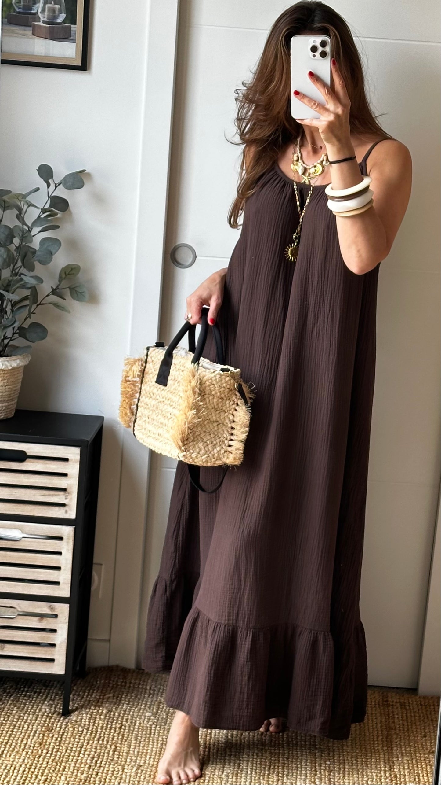 Robe longue gaze de coton chocolat