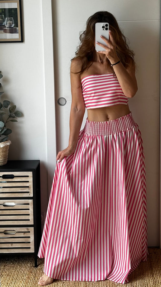 Ensemble rayé rose et blanc