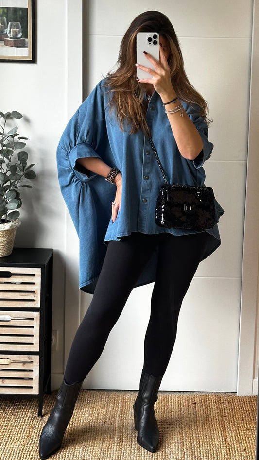 Chemise oversize en denim bleu