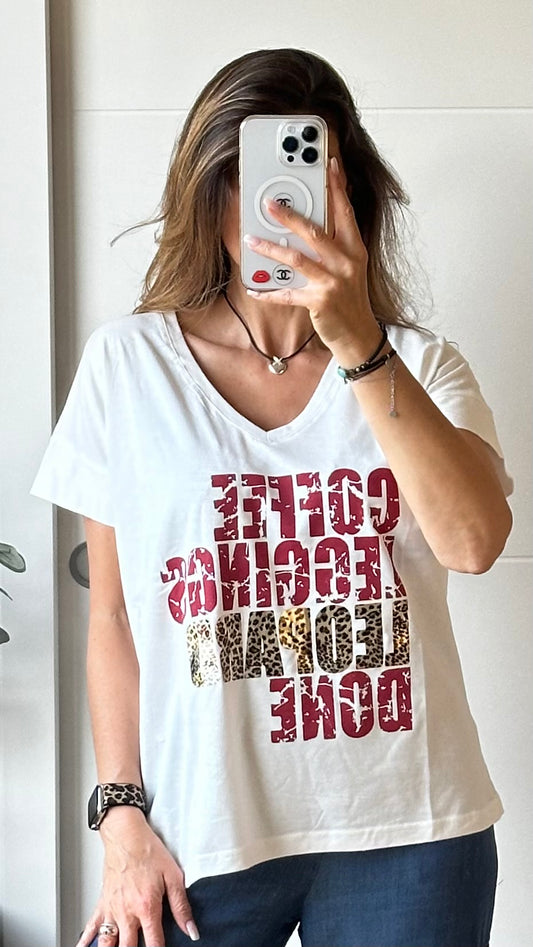 T.shirt blanc rouge léopard