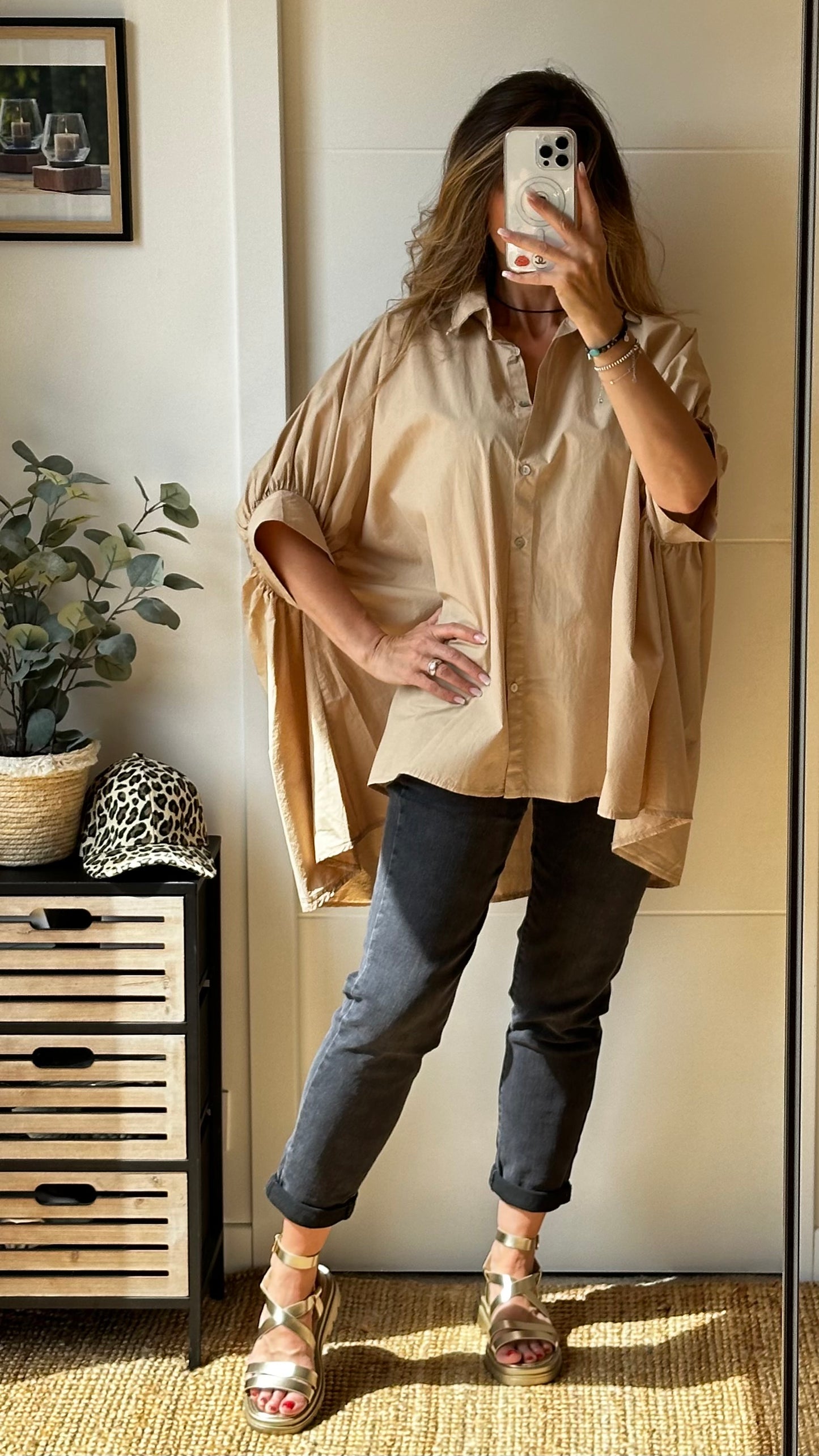 Chemise tunique beige