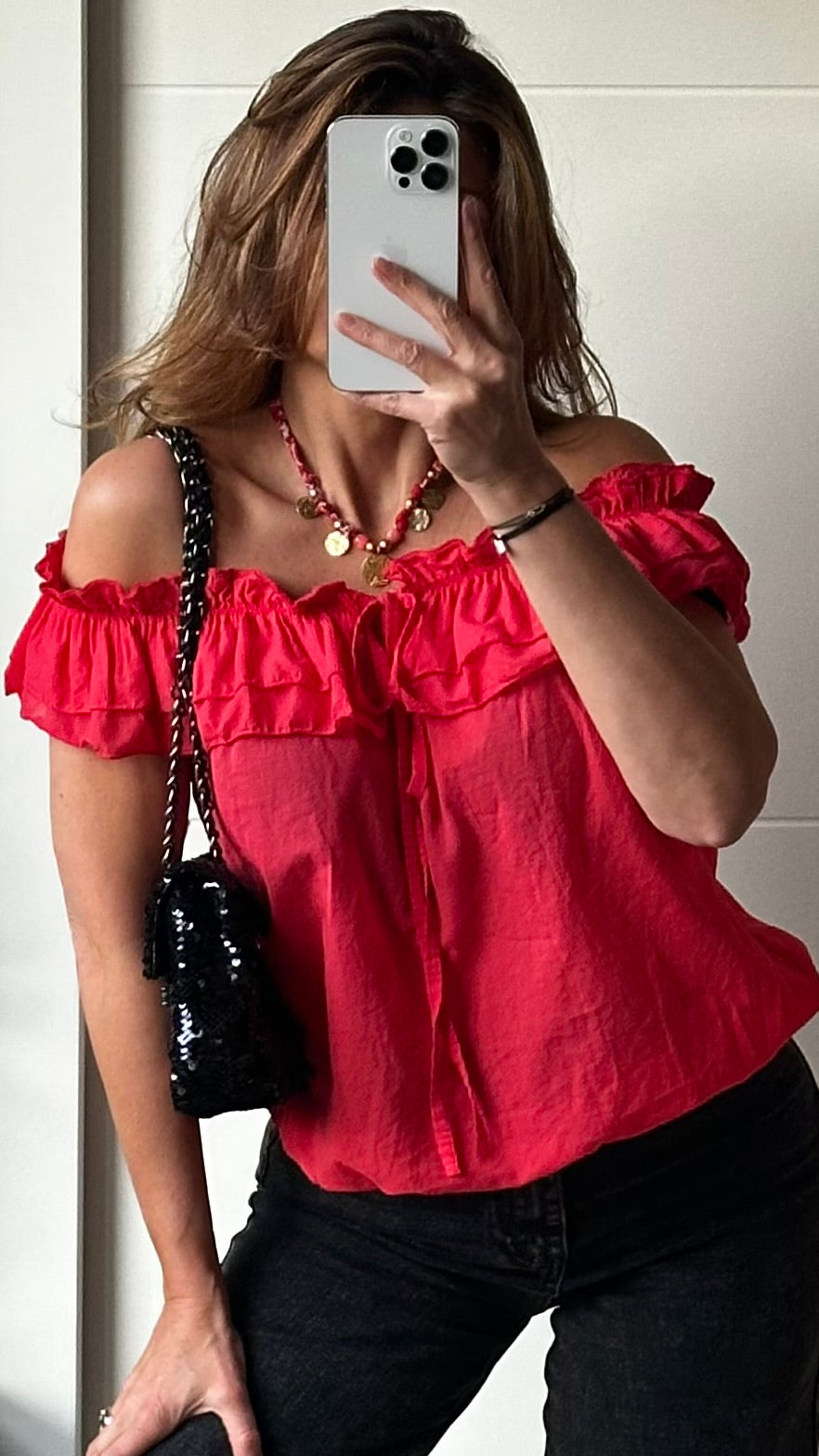 Top Bardot rouge