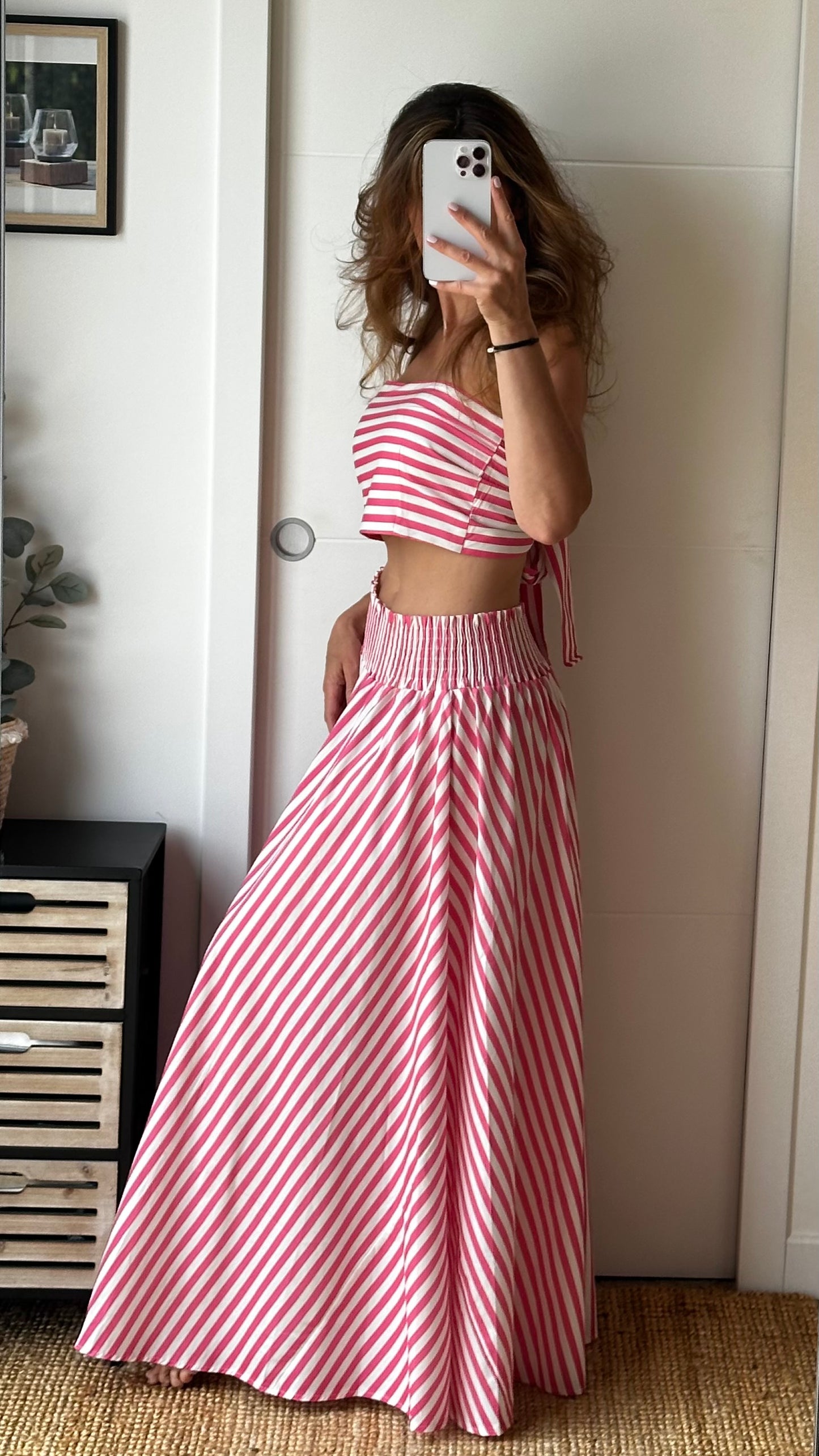 Ensemble rayé rose et blanc