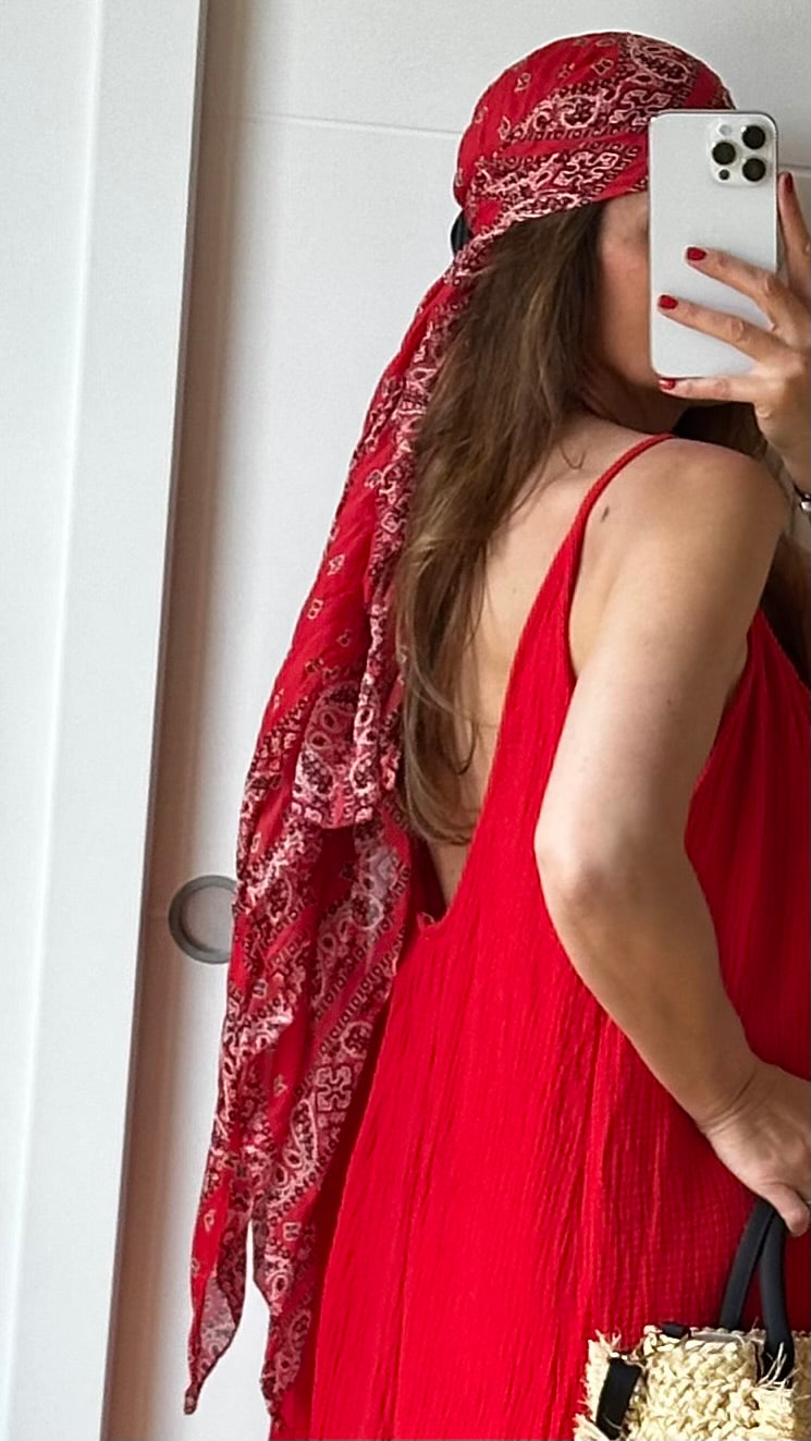 Robe longue gaze de coton rouge