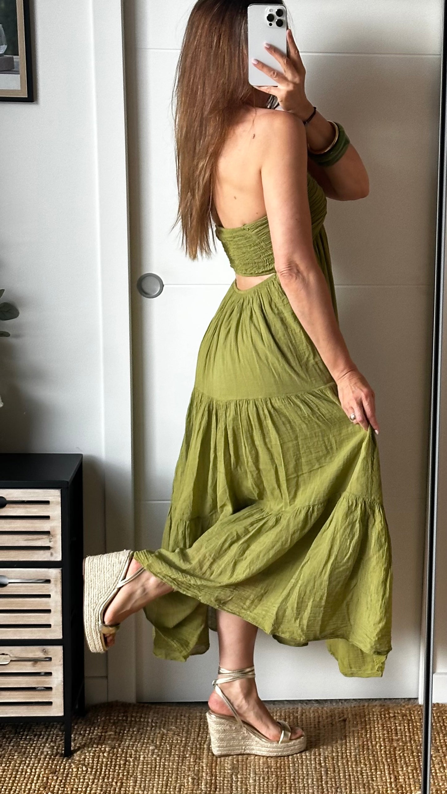 Robe longue vert olive
