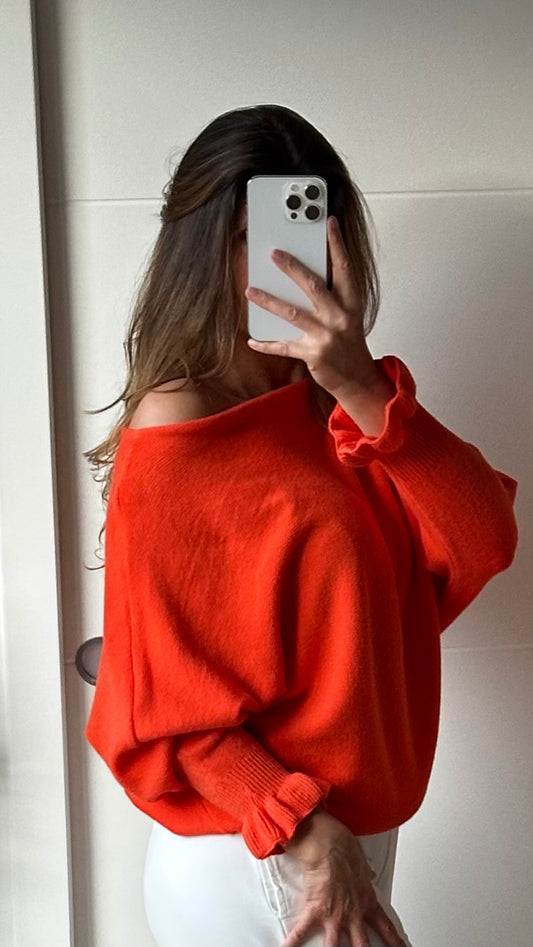 Pull fin orange manches volants