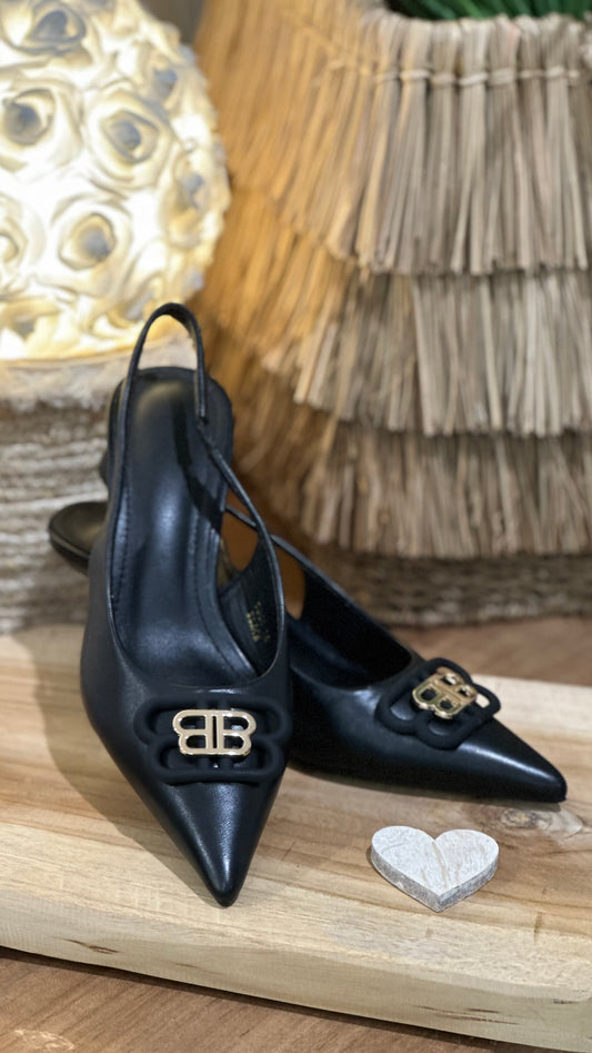 Talons noirs chics logo doré