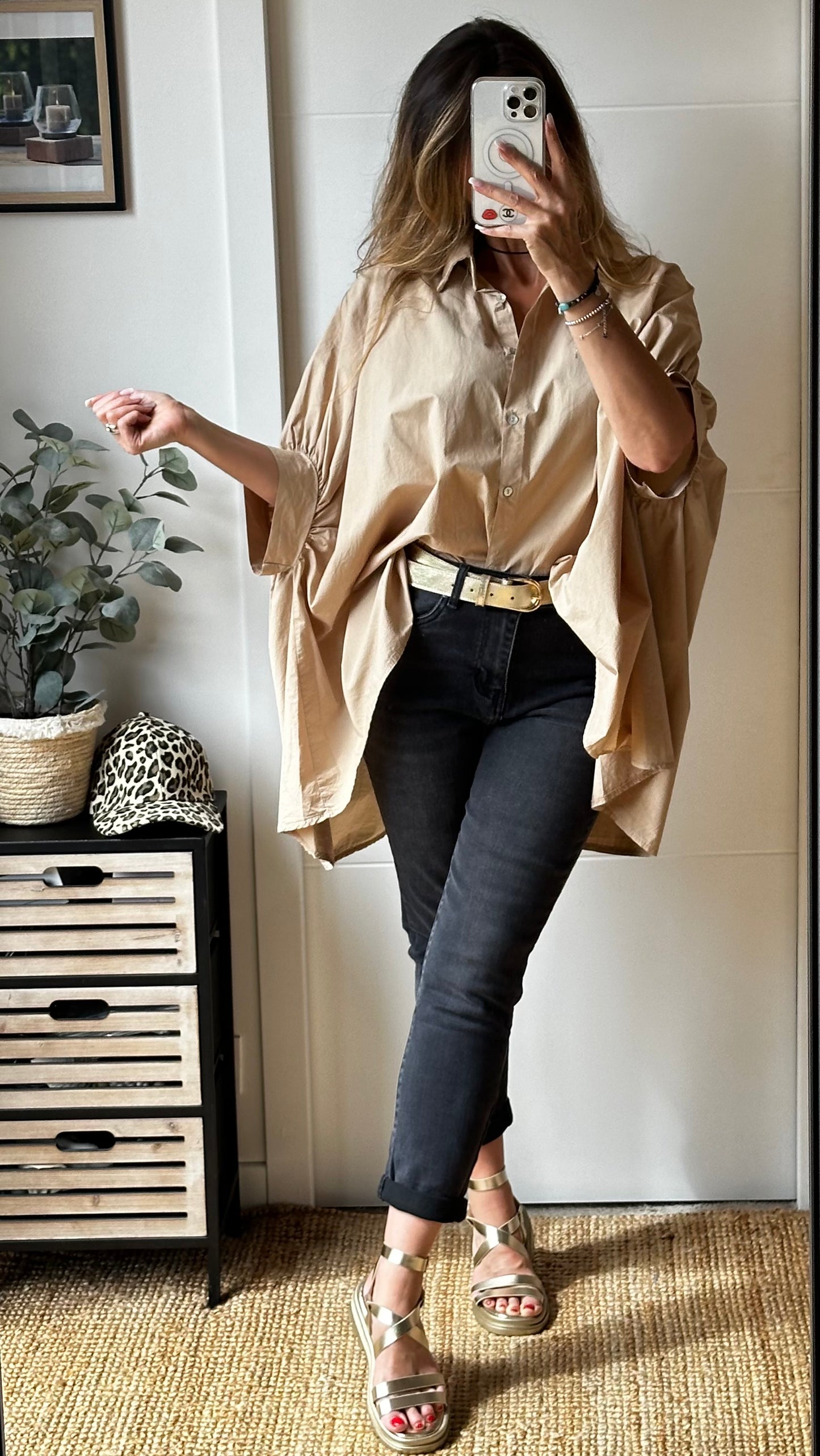 Chemise tunique beige