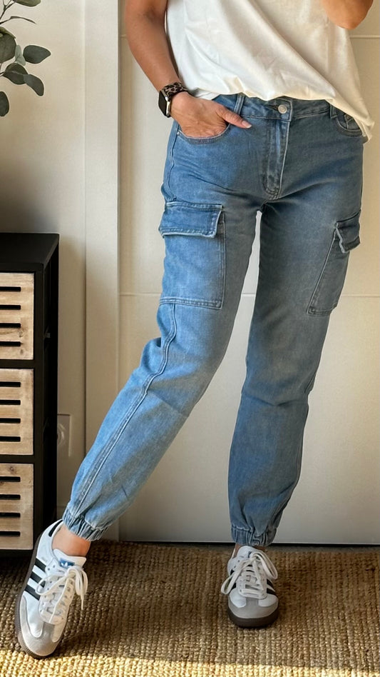 Jeans bleu cargo