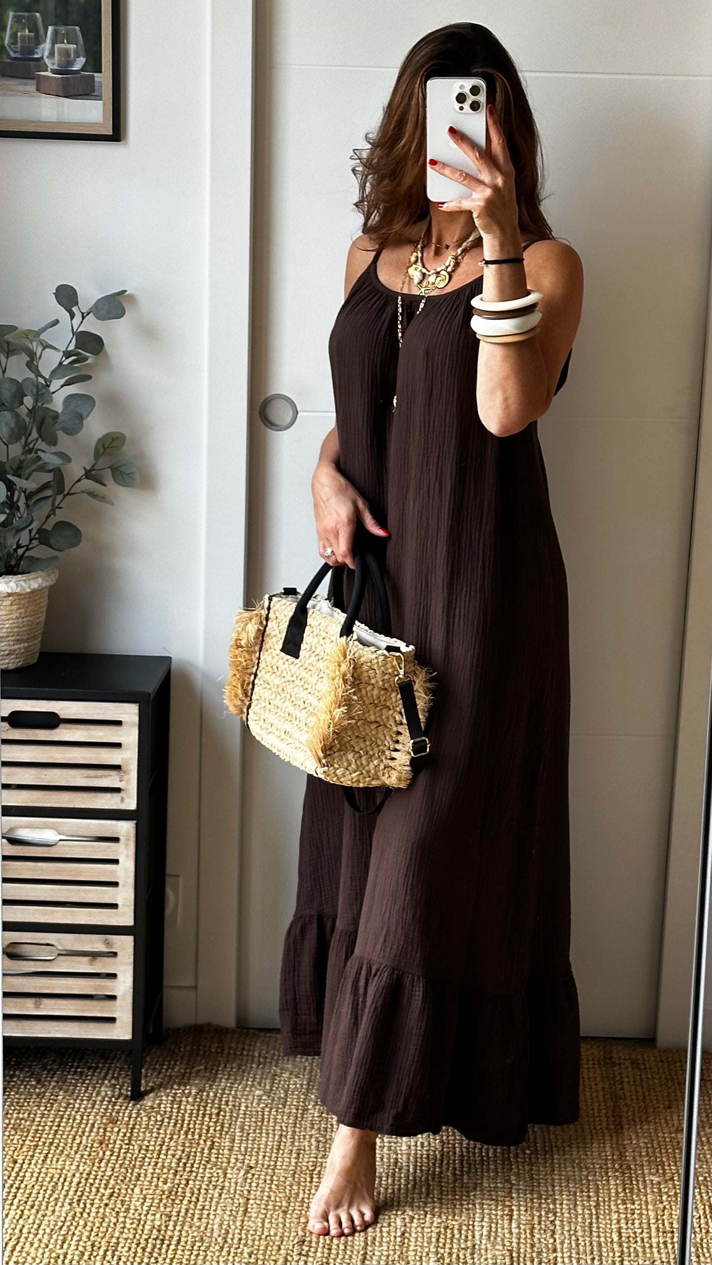 Robe longue gaze de coton chocolat