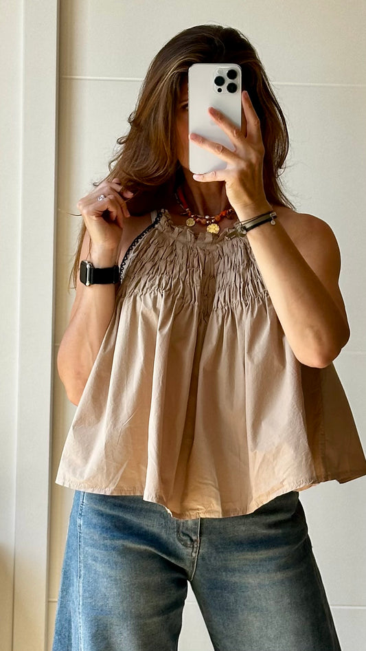 Top smocké taupe