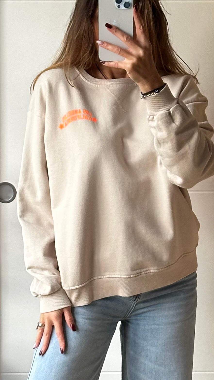 Sweat beige inscription Orange