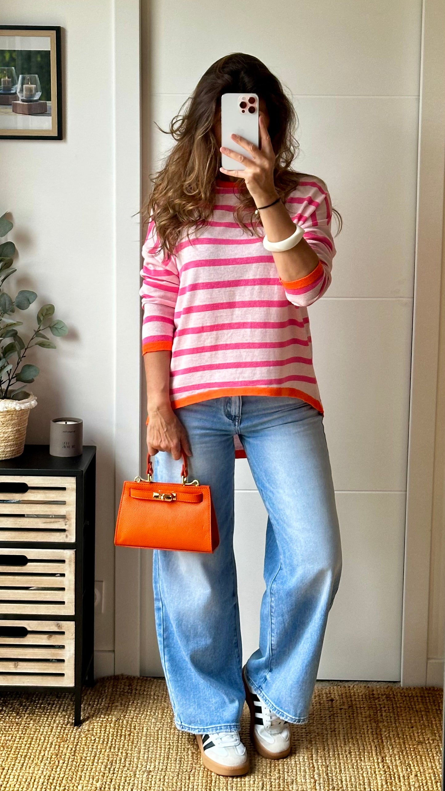 Pull à rayures rose