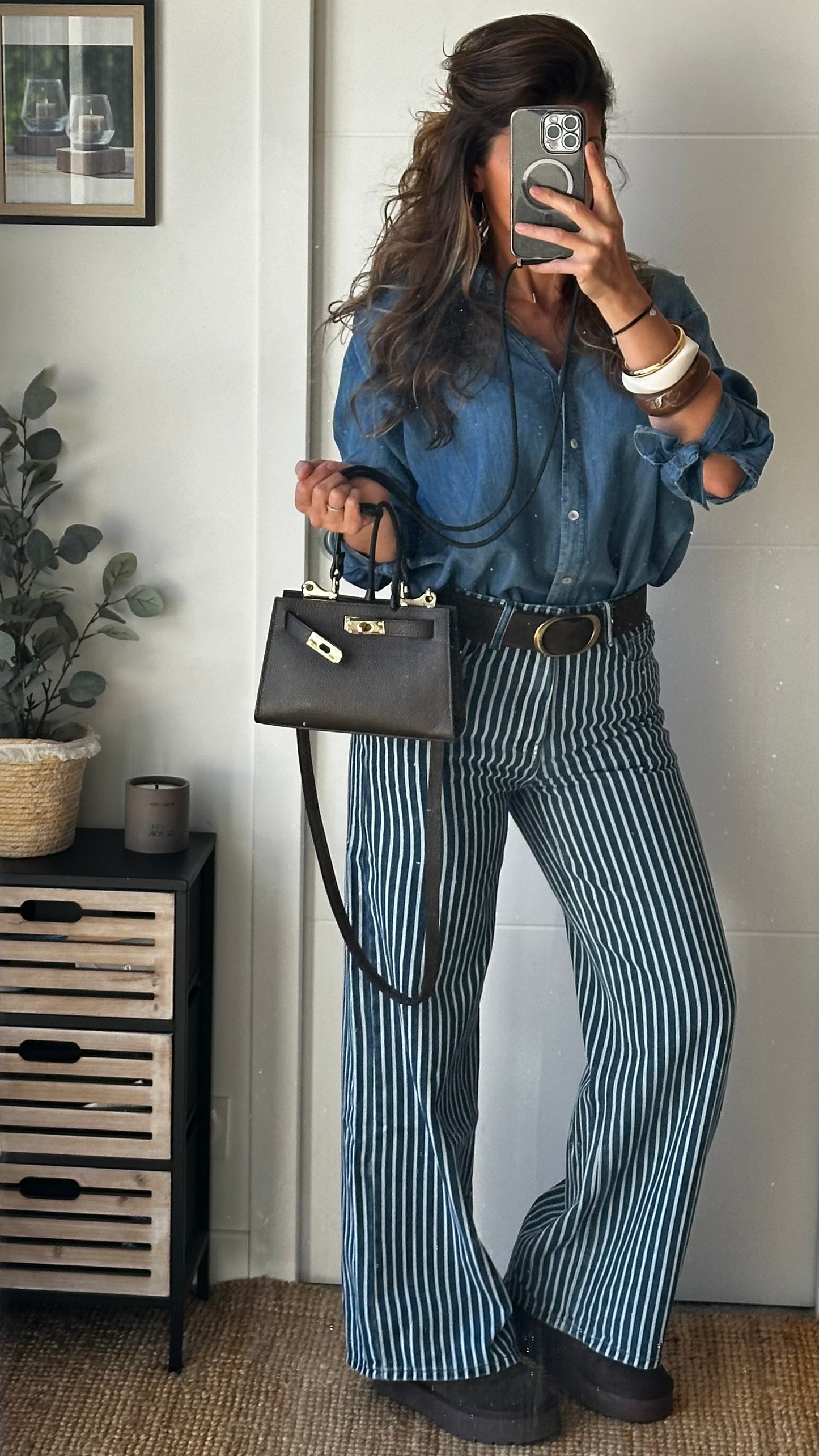 Jean à rayures en denim bleu