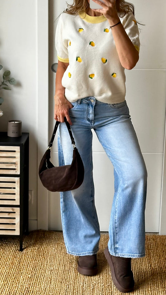 Pull citrons brodés- Écru