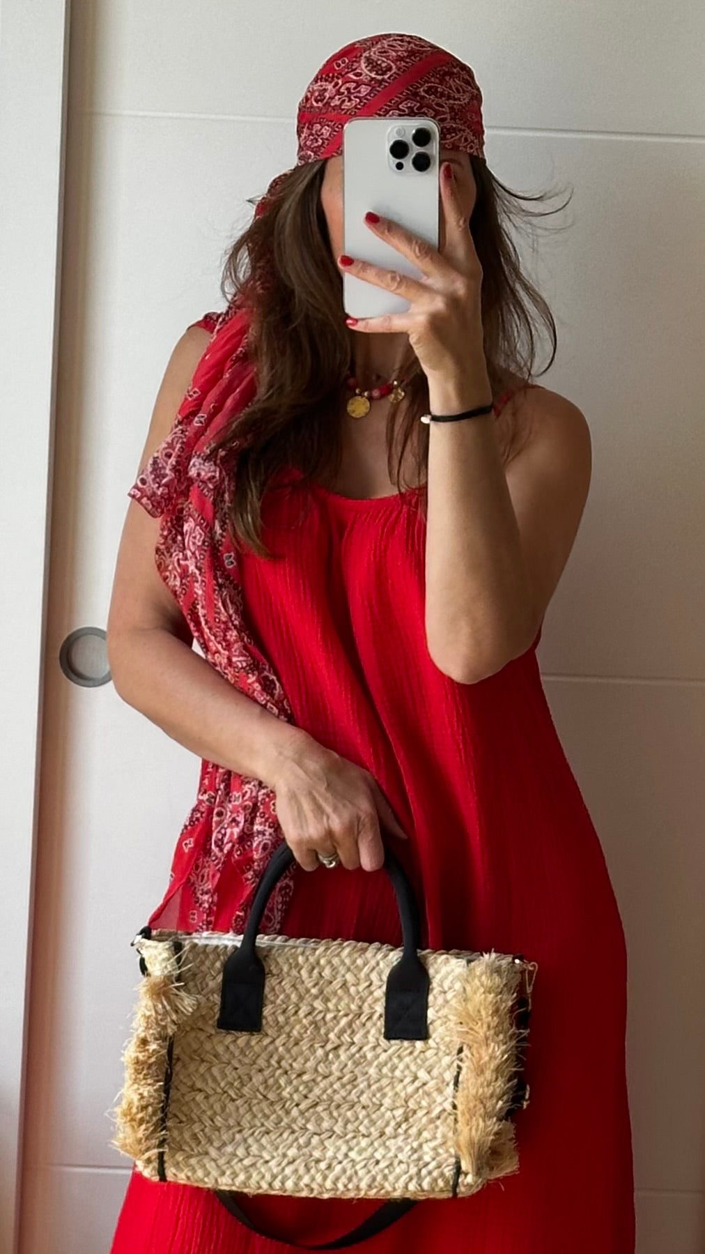 Robe longue gaze de coton rouge