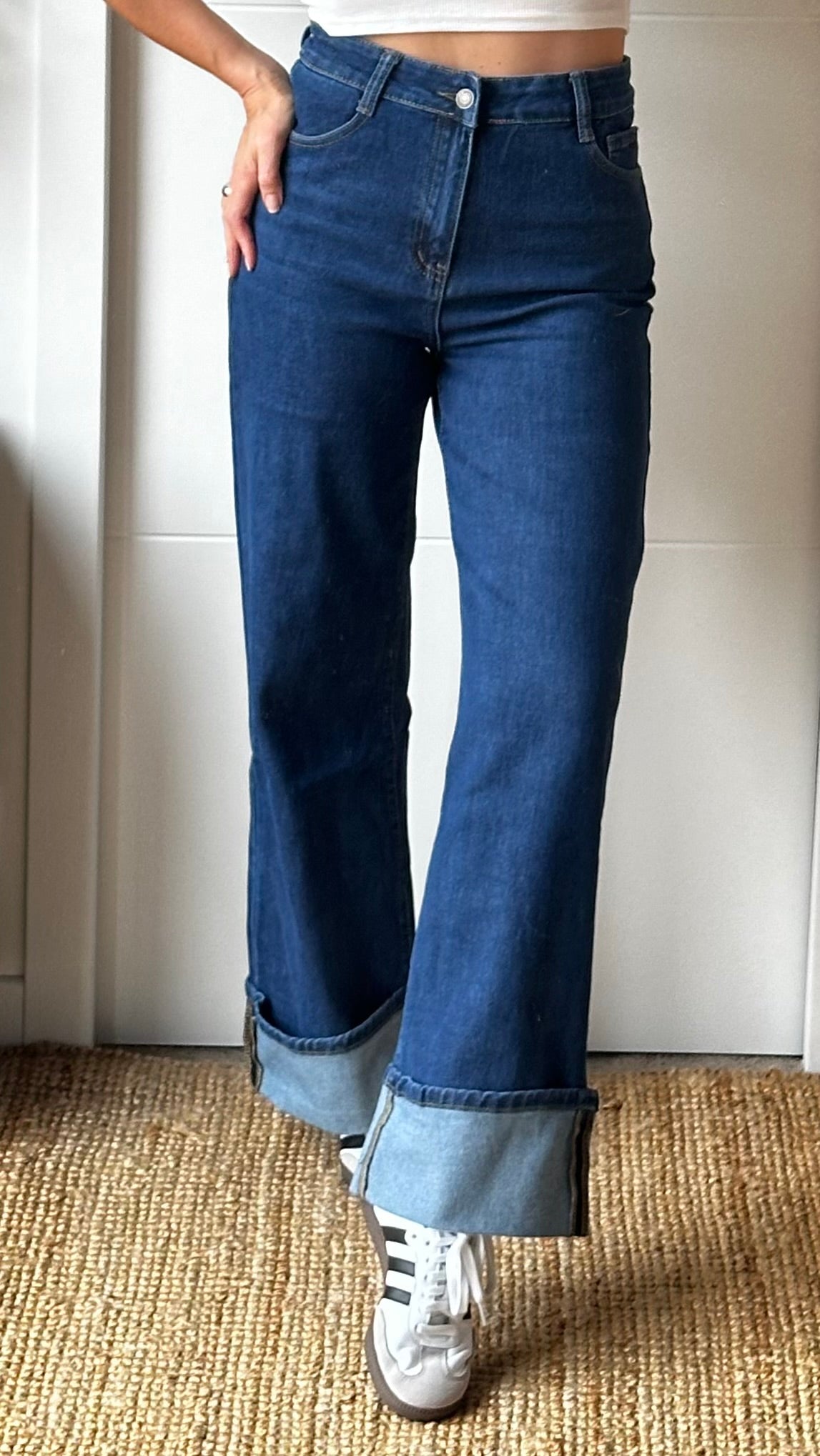 Jeans bleu revers