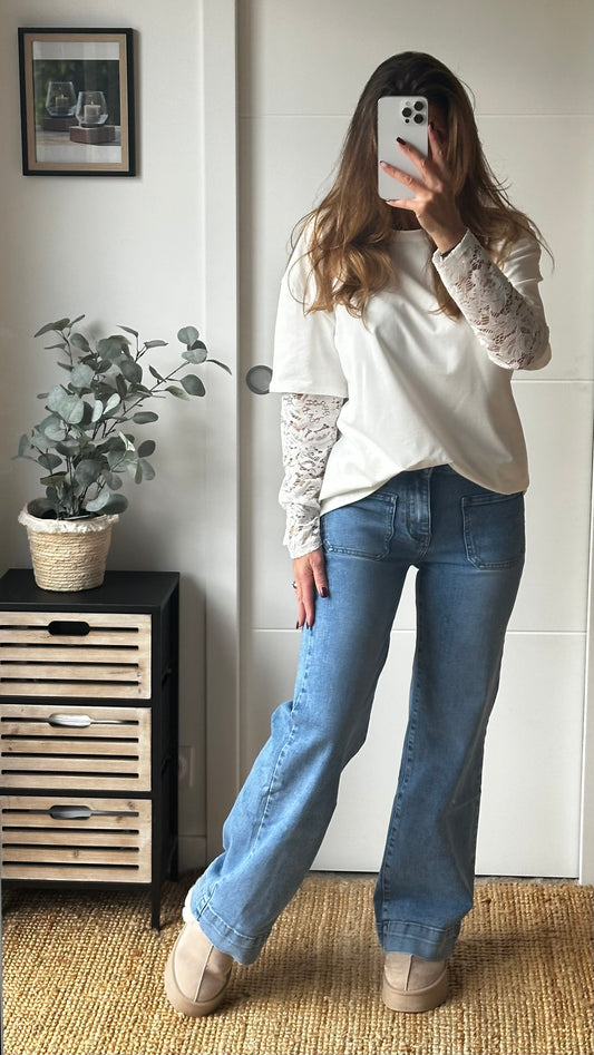 T.Shirt blanc manches dentelle