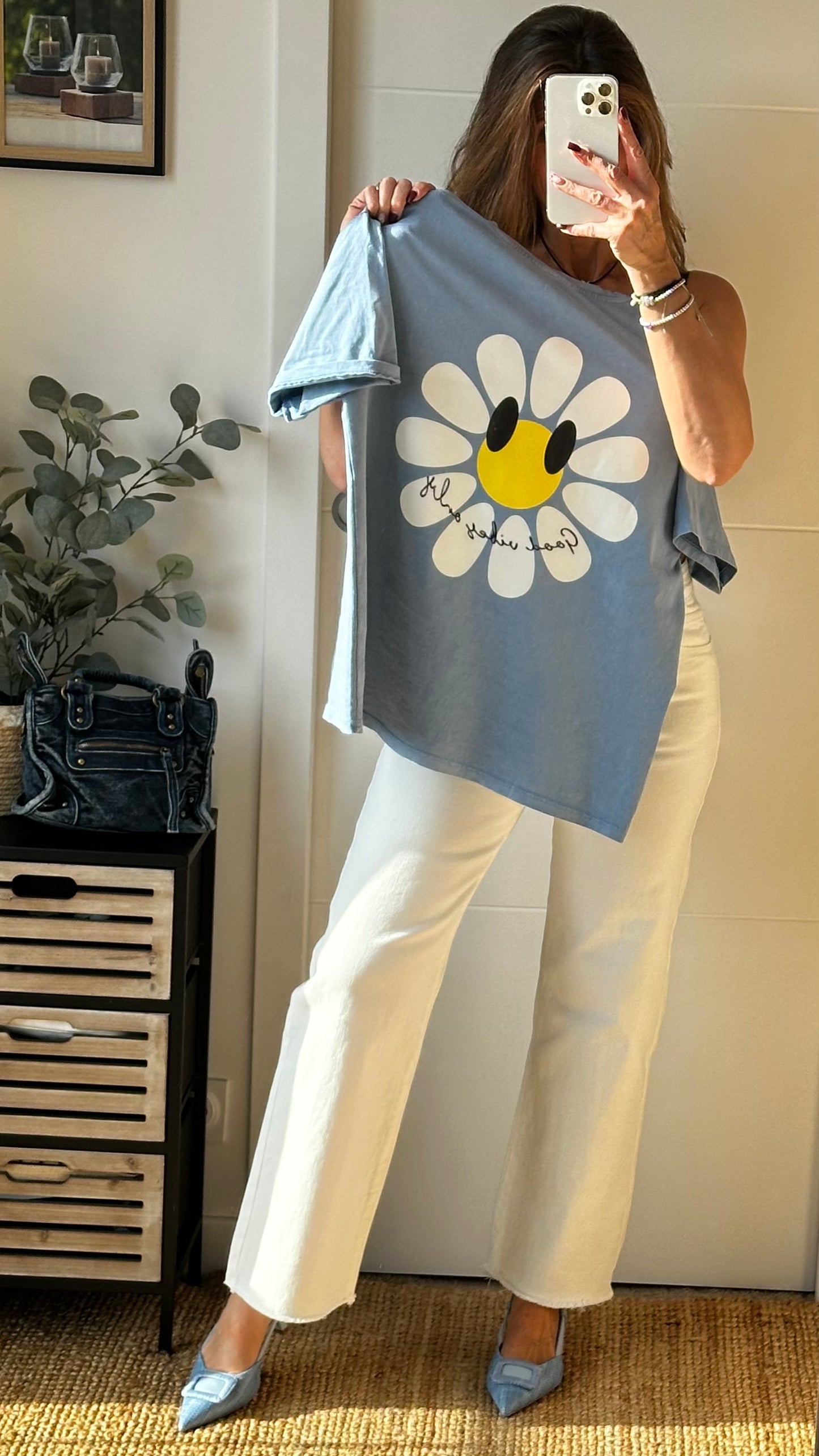 T-shirt bleu GOOD VIBES