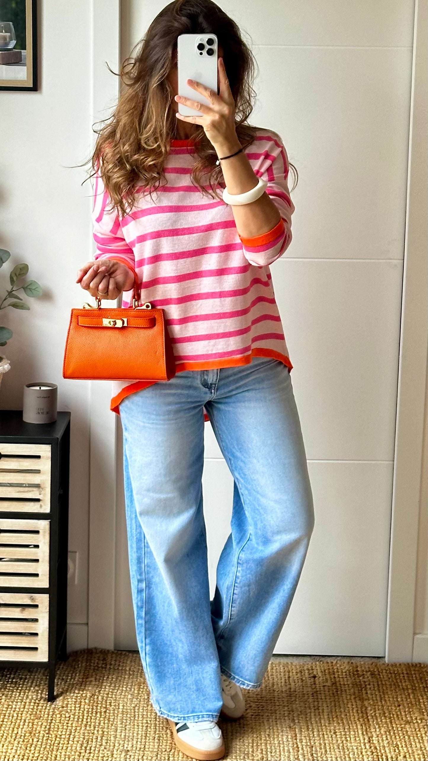 Pull à rayures rose