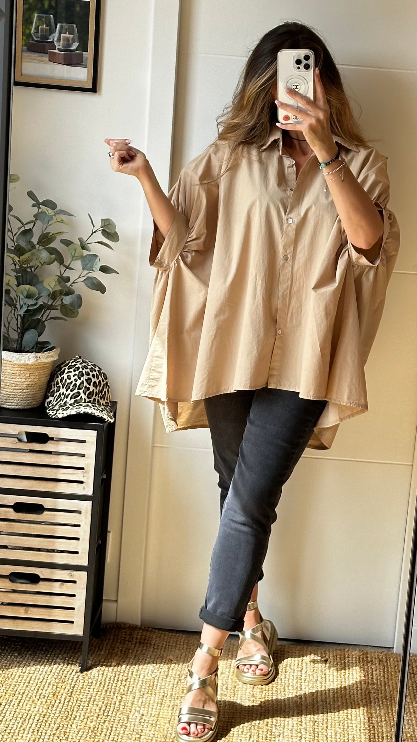 Chemise tunique beige