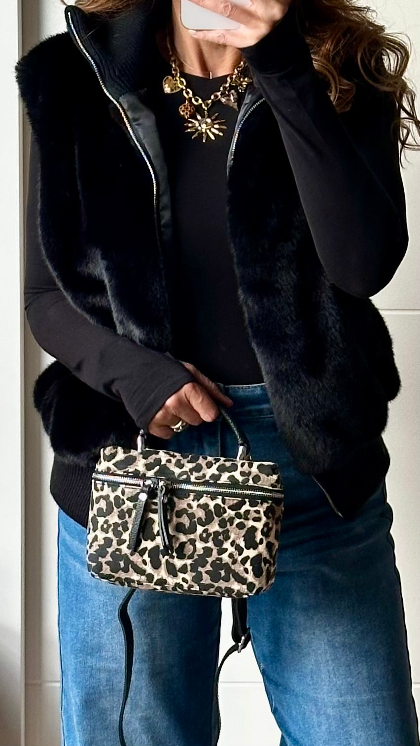 Petit sac imprimé Léopard -détails cuir