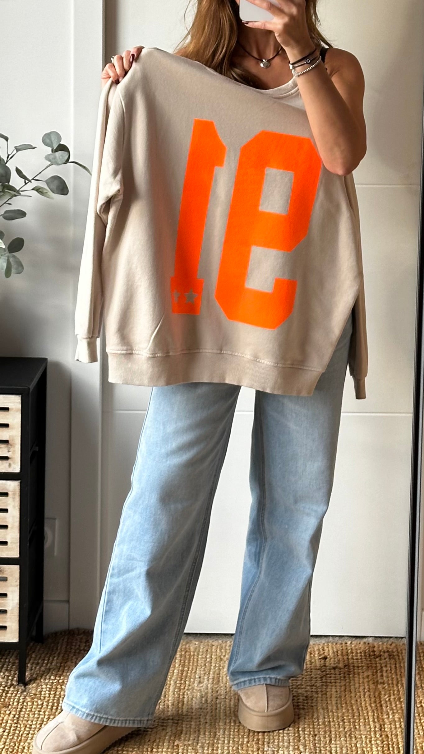 Sweat beige inscription Orange