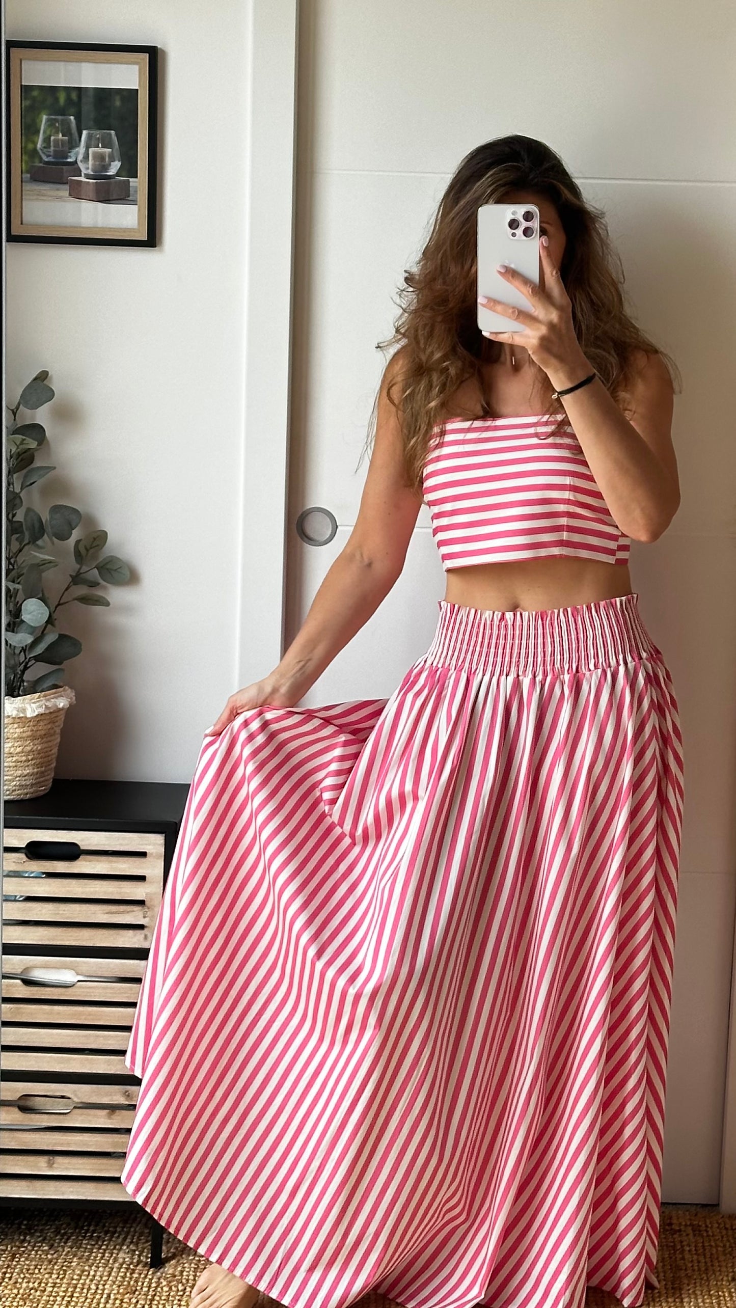 Ensemble rayé rose et blanc