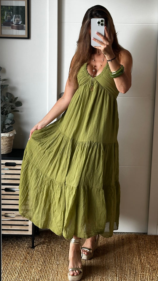Robe longue vert olive