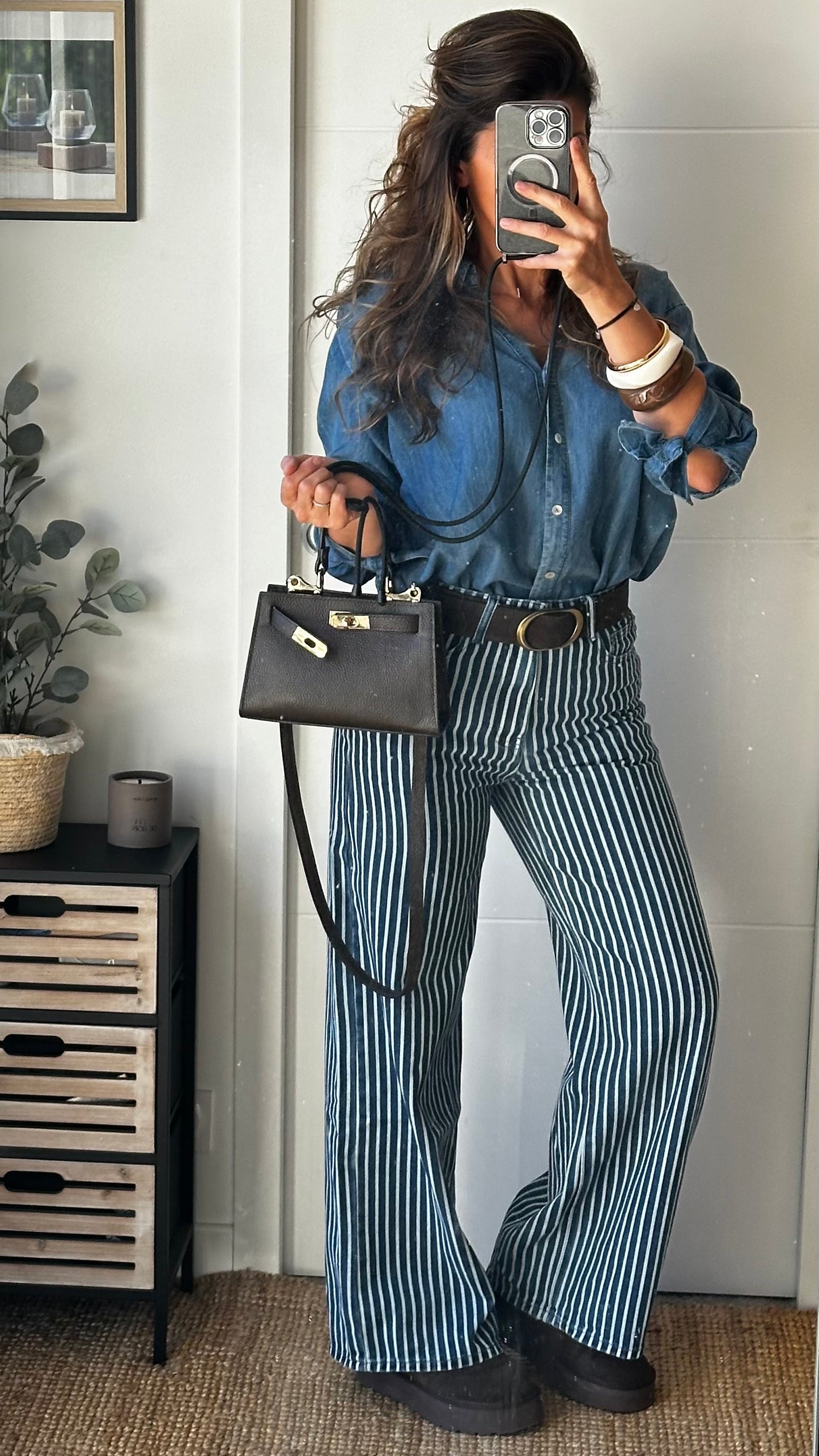 Jean à rayures en denim bleu