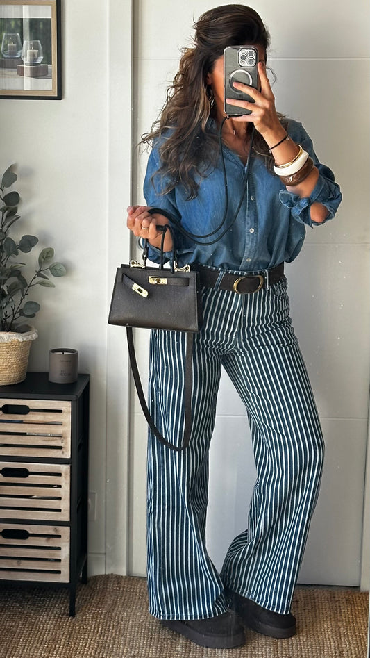 Jean à rayures en denim bleu