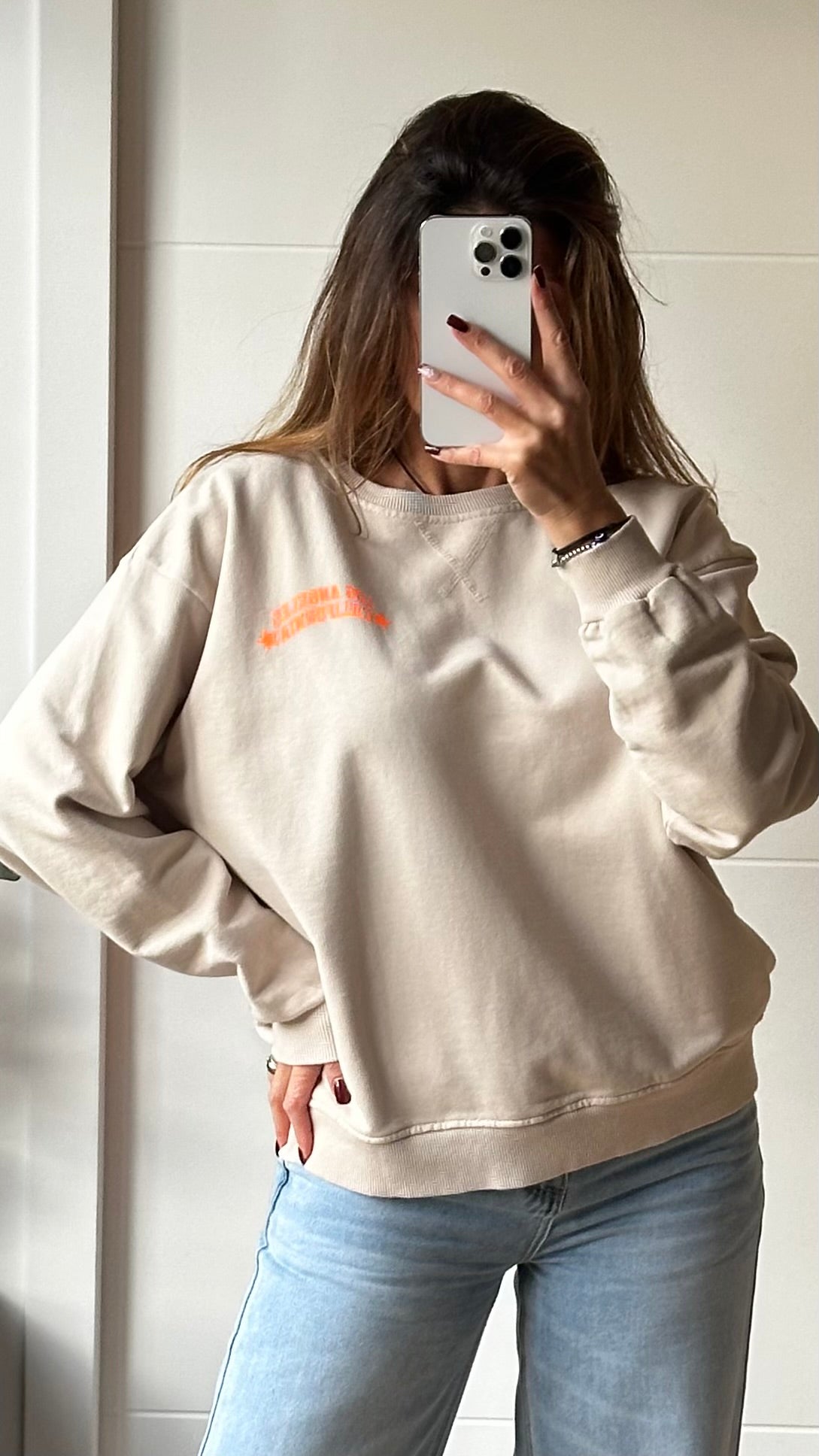 Sweat beige inscription Orange