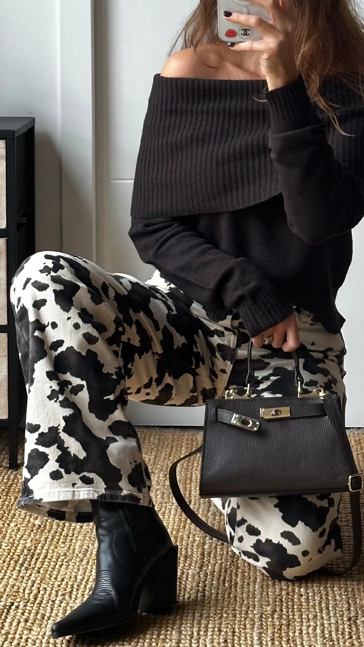 Pantalon fluide imprimé marron – coupe droite élégante