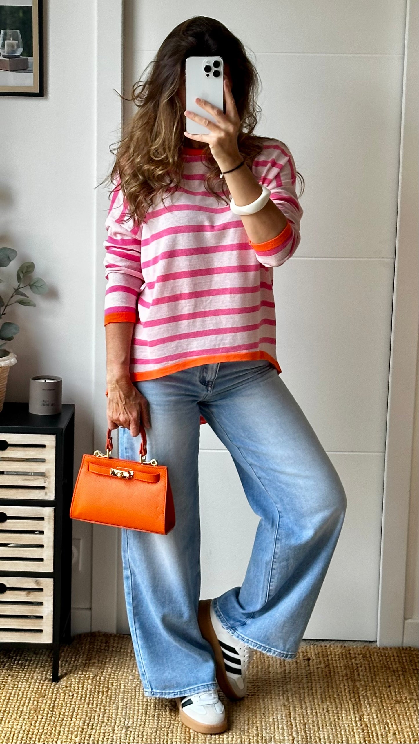 Pull à rayures rose