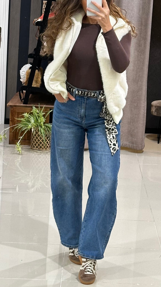 Doudoune bi-matière effet fourrure – blanc chic