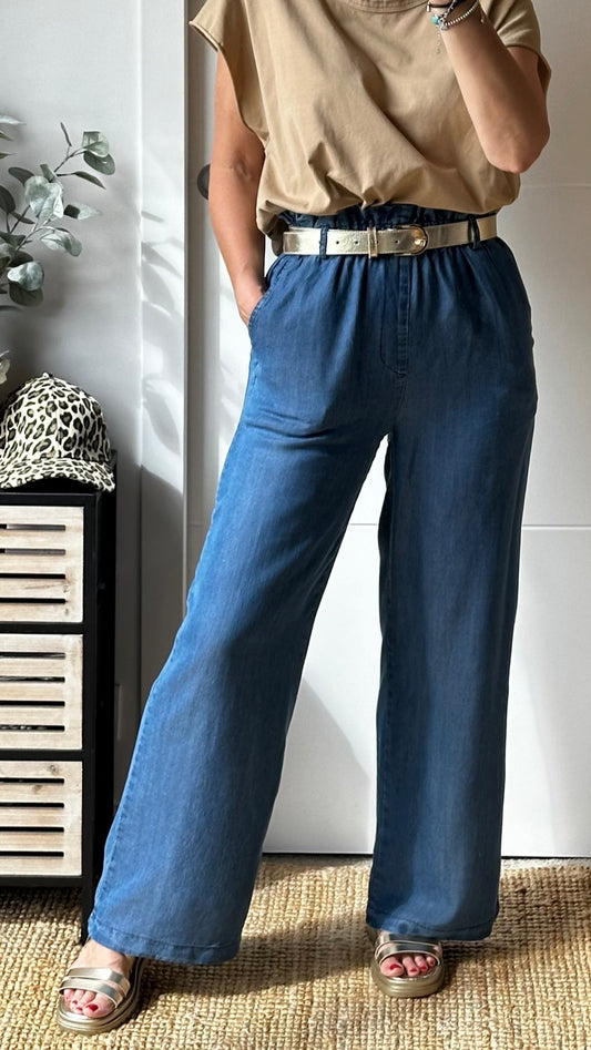 Pantalon fluide bleu jeans